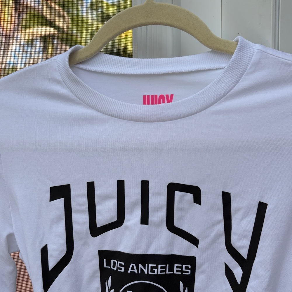 Juicy Couture Long Bell Sleeve Cut Out Wrap Crop Top NWOT Black White Shirt XS - Picture 9 of 17
